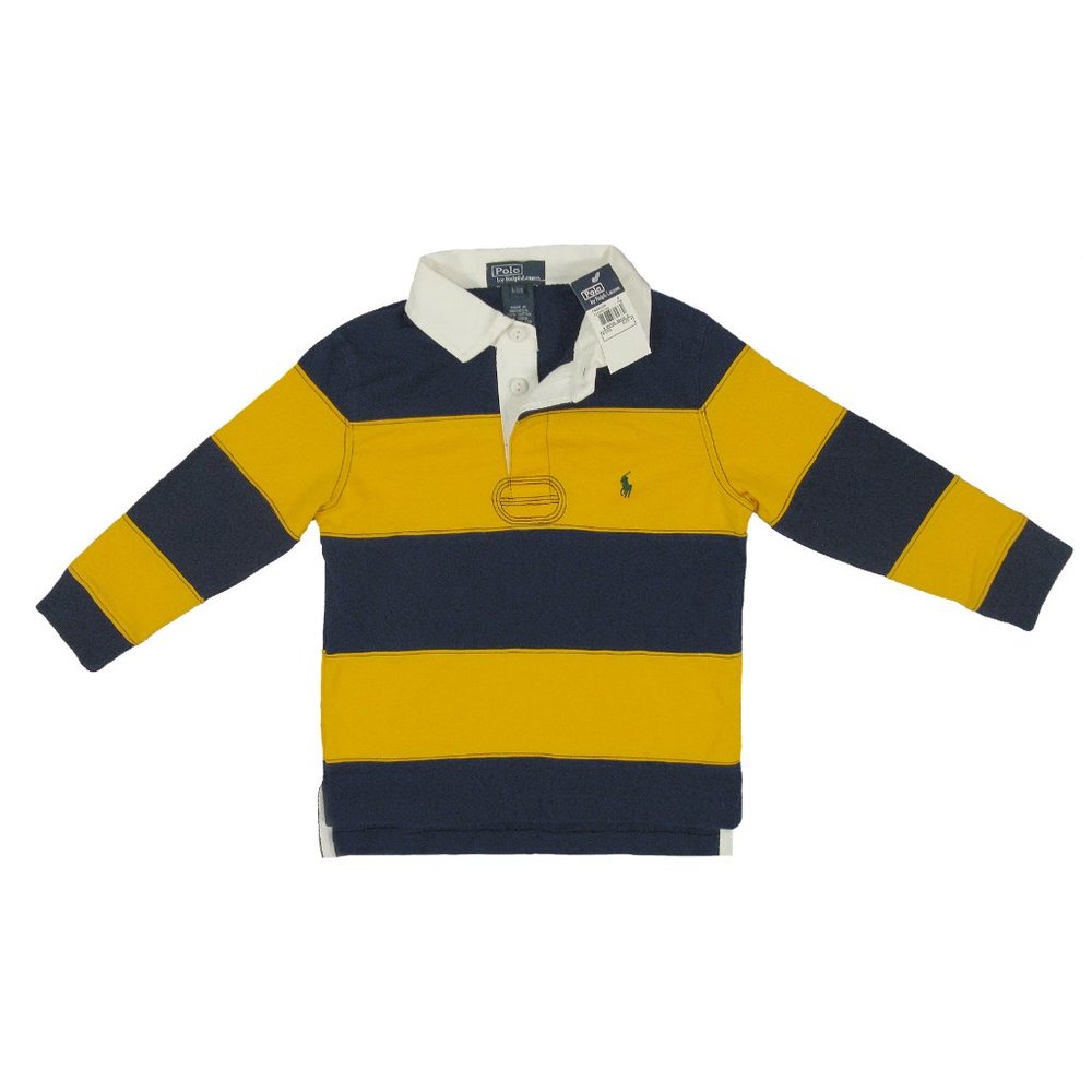 NEW Polo Ralph Lauren Big Boys Rugby Shirt! L (16-18)  Navy & Yellow Stripes